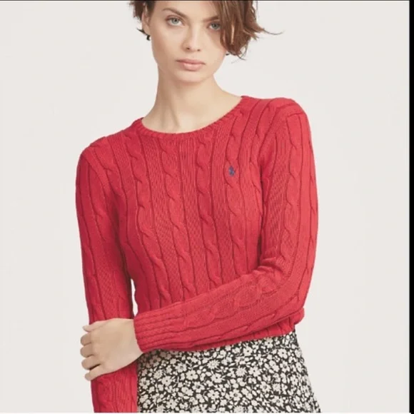 Lauren Ralph Lauren Pink Cropped Cable Knit Crew Neck Sweater made in Hong Kong - Picture 7 of 9